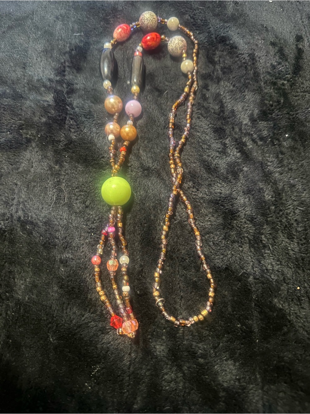 Colorful Beaded Necklace with Lime Green Accent beaded tassel